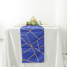Royal Blue Table Runner With Gold Foil Geometric Design