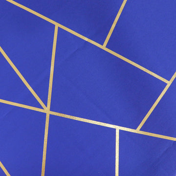 Create an Ultra-Modern Look with the Royal Blue With Gold Foil Geometric Pattern Table Runner 9ft
