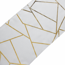 9 Feet Table Runner In Silver With Gold Foil Geometric Design