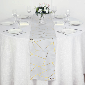 Add a Touch of Elegance with the Silver Foil Geometric Pattern Table Runner