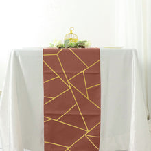 Terracotta (Rust) With Gold Foil Geometric Pattern Table Runner 9ft