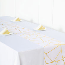 White Polyester Table Runner 9 Feet With Gold Foil Geometric Print