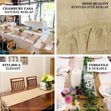 Elevate Your Table Decor with the Natural Ruffled Burlap Rustic Table Runner