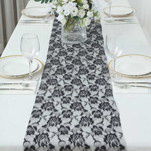 12 Inch x 108 Inch Black Lace Table Runner With Floral Design