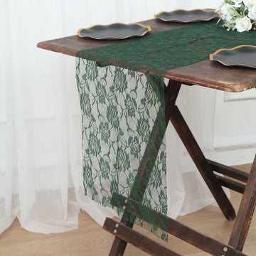 Create a Memorable Table Setting with the Hunter Emerald Green Vintage Rose Flower Lace Table Runner