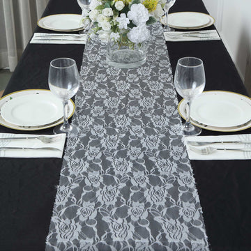Elevate Your Table with the White Vintage Rose Flower Lace Table Runner