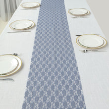 12 Inch x 108 Inch Dusty Blue Lace Table Runner With Floral Design 
