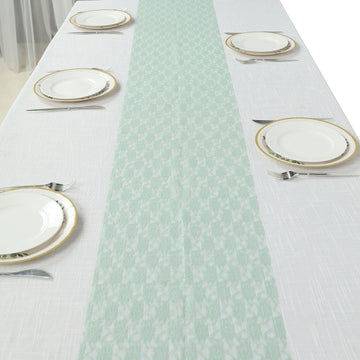 Add Elegance to Your Event with the Sage Green Floral Lace Table Runner