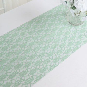 Enhance Your Wedding Decor with the Sage Green Floral Lace Table Runner