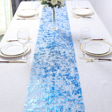 Add a Touch of Elegance with the Sparkly Metallic Royal Blue Foil Thin Mesh Polyester Table Runner
