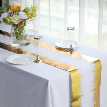 Enhance Your Table Setting with a Non-Woven Foil Table Runner in Metallic Gold and White Icicle Print