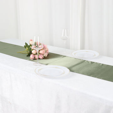 Enhance Your Wedding Decor with the Dusty Sage Green Seamless Satin Table Runner
