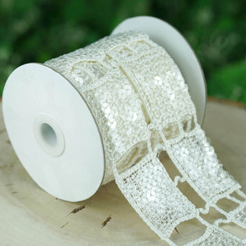 White Sequin Stitch Crochet Lace for Elegant Event Decor