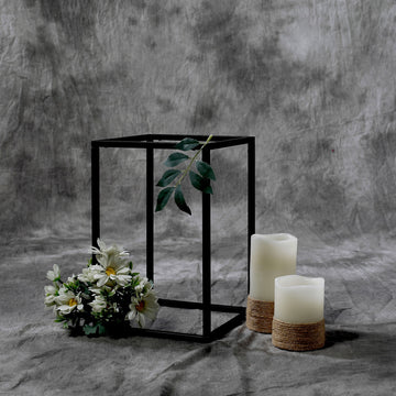 2 Pack Rectangular Matte Black Metal Wedding Flower Stand, Geometric Column Frame Centerpiece 12"