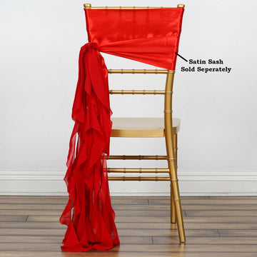 Add Flair and Elegance with the Red Chiffon Curly Chair Sash