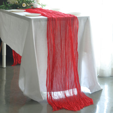 Add a Touch of Elegance to Your Event with the Red Gauze Cheesecloth Boho Table Runner