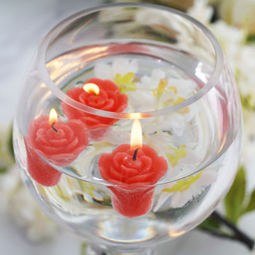 12 Pack Red Mini Rose Flower Floating Candles for Wedding Vase Fillers