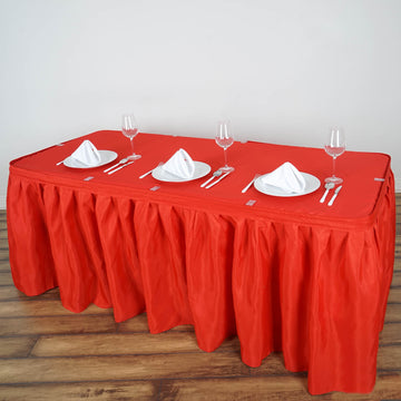 Add Elegance to Your Event with the Red Pleated Polyester Table Skirt
