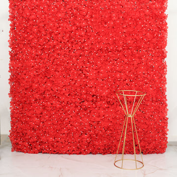 Red UV Protected Hydrangea Flower Wall Mat Backdrop 4 Artificial Panels 11 Sq ft.