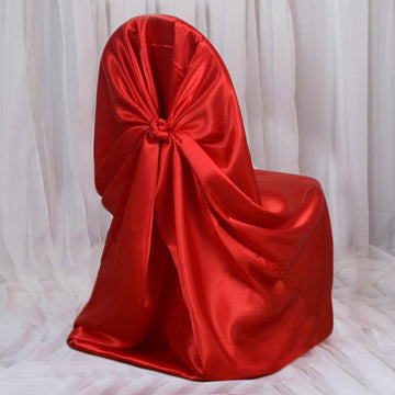Red Satin Self-Tie Universal Chair Cover, Folding, Dining, Banquet and Standard Size Chair Cover