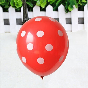 25 Pack Red and White Fun Polka Dot Latex Party Balloons 12"