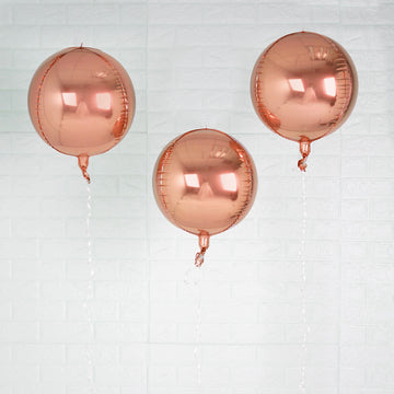 2 Pack Rose Gold Sphere Mylar Foil Helium or Air Balloons 12" 4D