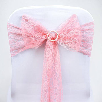 Elevate Your Event with Rose Quartz Floral Lace Chair Sashes