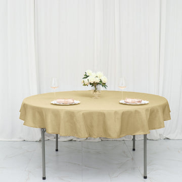 Champagne Seamless Polyester Linen Tablecloth 70" Round