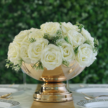 Elevate Your Table Aesthetics with the Gold Metal Pedestal Flower Pot