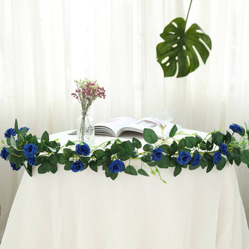 20 Royal Blue Artificial Silk Roses Flower Garland, Hanging Vine 6ft