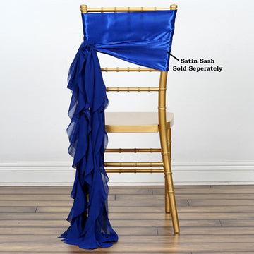 Elevate Your Event with the Royal Blue Chiffon Curly Chair Sash