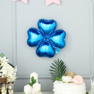 10 Pack Royal Blue Four Leaf Clover Shaped Mylar Foil Balloons 15"