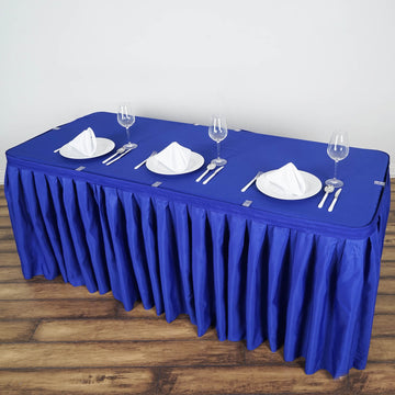 Royal Blue Pleated Polyester Table Skirt, Banquet Folding Table Skirt 14ft