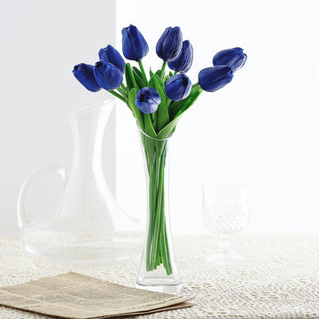 10 Stems Royal Blue Real Touch Artificial Foam Tulip Flowers 13"