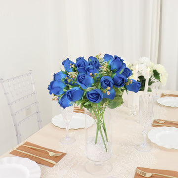 Add Elegance to Any Setting with Royal Blue Artificial Rose Bud Flower Bridal Bouquets
