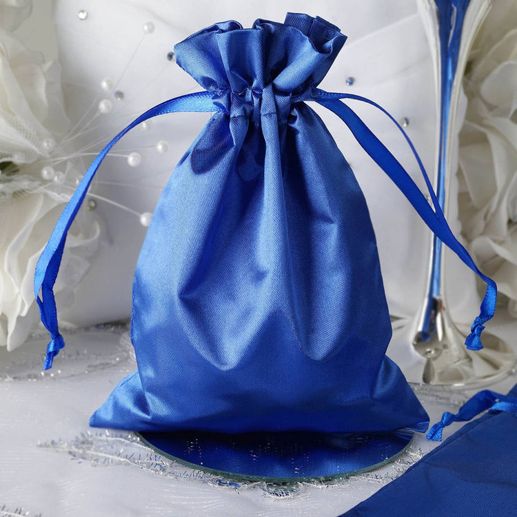 12 Pack | 5x7inch Royal Blue Satin Wedding Party Favor Bags, Drawstring Pouch Gift Bags