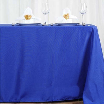 Elevate Your Event with a Royal Blue Seamless Polyester Rectangle Tablecloth