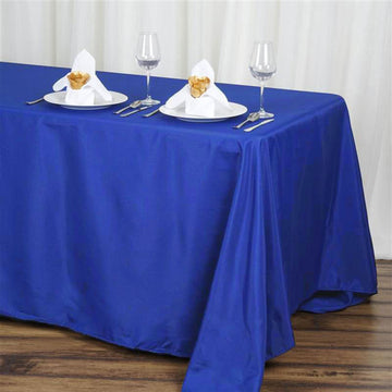 Elevate Your Event with the Royal Blue Seamless Polyester Rectangular Tablecloth