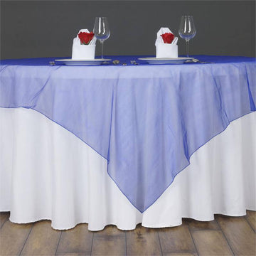Complete Your Event Decor with the Royal Blue Sheer Organza Square Table Overlay 60"x60"