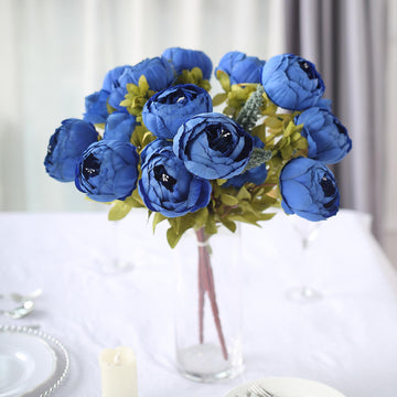 Add Elegance to Any Space with Royal Blue Silk Peony Flower Bouquet Arrangements