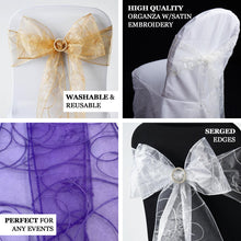 5 PCS | 7"x108" Eggplant Embroidered Organza Chair Sashes