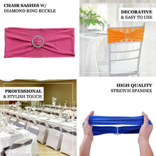 5 Inch x 14 Inch Stretchable Royal Blue Chair Sashes With Silver Diamond Ring Slide Buckles