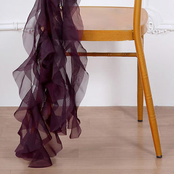 Elevate Your Event Decor with Eggplant Chiffon Curly Chair Sash