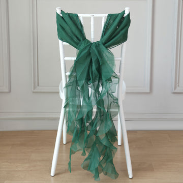 Add Elegance to Your Event with the Hunter Emerald Green Chiffon Curly Chair Sash