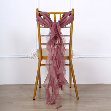 Add a Touch of Glamour to Your Event with the Mauve/Cinnamon Rose Chiffon Curly Chair Sash