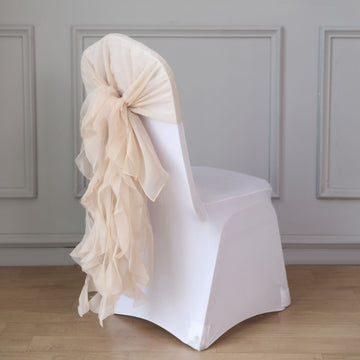 Create a Magical Atmosphere with Nude Chiffon Curly Chair Sash