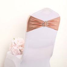 Spandex Chair Sashes Metallic Blush 5 Pack with Attached Diamond Buckles