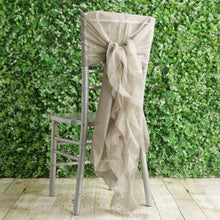 Natural Chiffon Chair Hoods Ruffled Willow Sashes