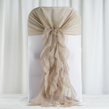 Elegant Natural Chiffon Hoods with Ruffles Willow Chair Sashes