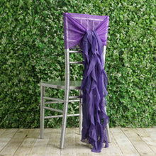 Purple Chiffon Chair Hoods Ruffles Willow Sashes